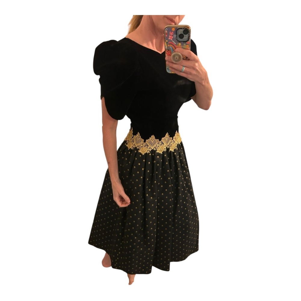 Vintage Scott McClintock 80s velvet and polka dot dress
